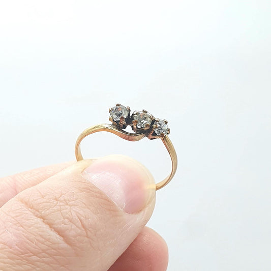 Antique Rolled Gold Diamond Paste Trilogy Ring Triple or Three Stone Victorian Gold Filled UK Q.5 US 8.5 Vintage Womens Jewelry Jewellery