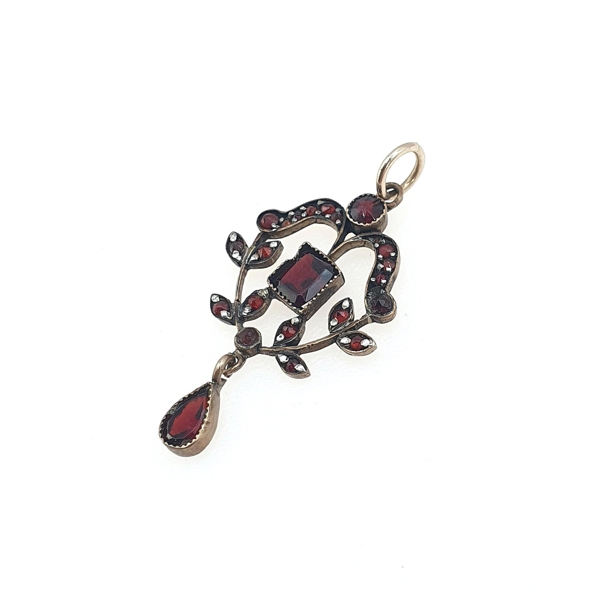 Antique Victorian Rolled Gold Bohemian Garnet Pendant Necklace Art Nouveau Gold Fillled Womens Jewelry Vintage Jewellery