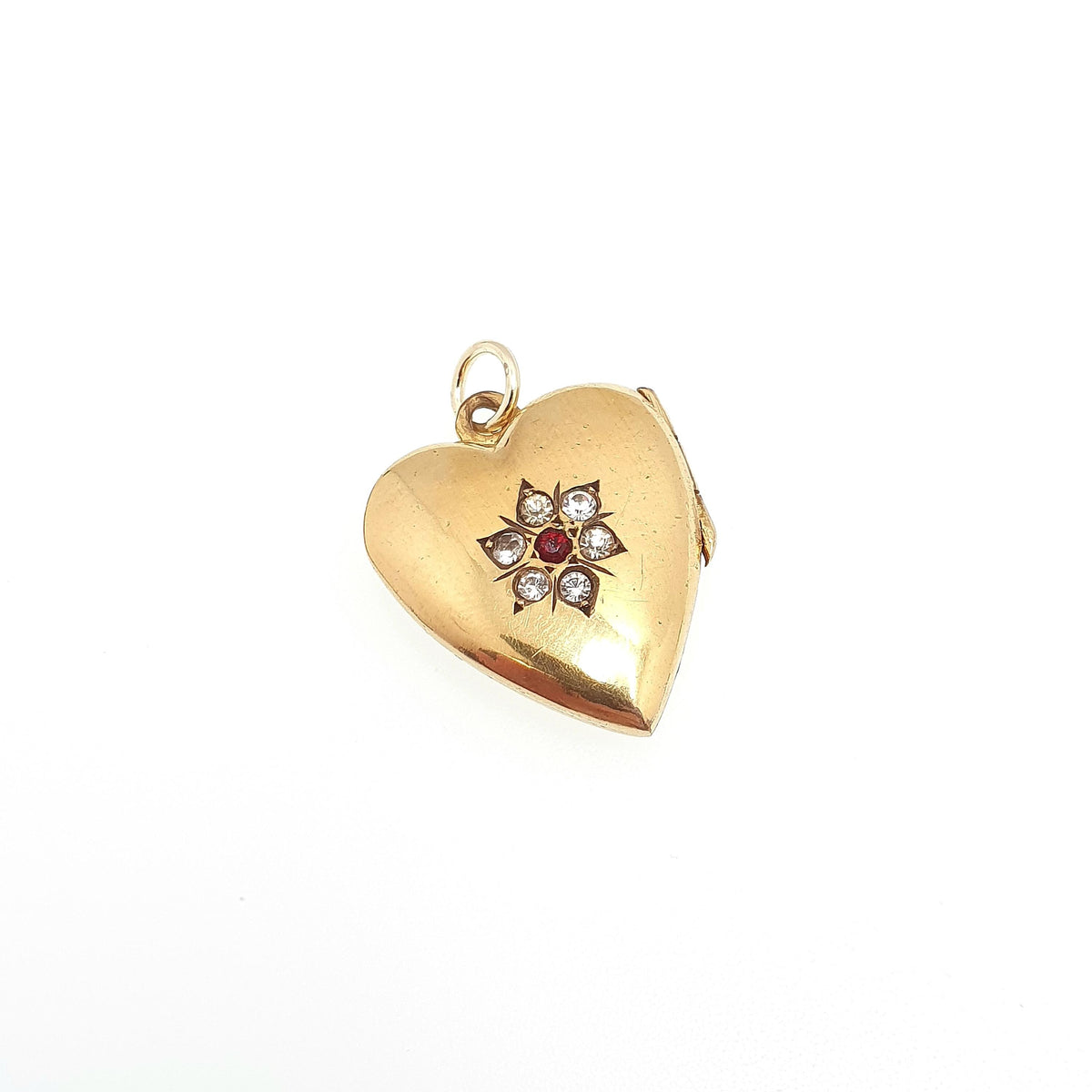 Antique Gold Filled Diamond Paste Heart Locket Yellow Rolled Pendant Victorian Star Cluster Centre Necklace Jewelry Womens Jewellery