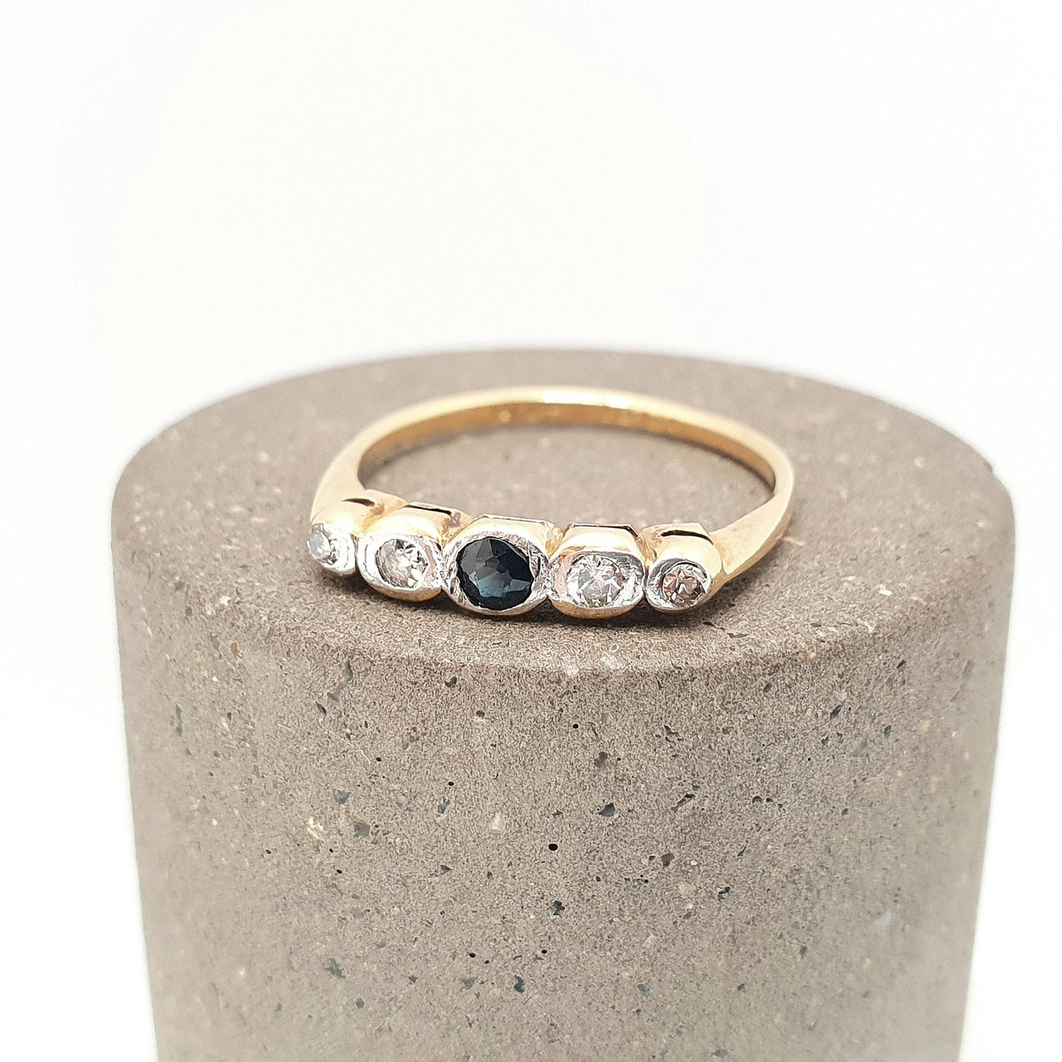 Antique 18ct Gold Sapphire & Diamond Ring Solid 18k 750 Round Old Cut Genuine Gemstones Vintage Jewelry Jewellery