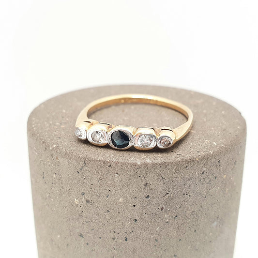 Antique 18ct Gold Sapphire & Diamond Ring Solid 18k 750 Round Old Cut Genuine Gemstones Vintage Jewelry Jewellery