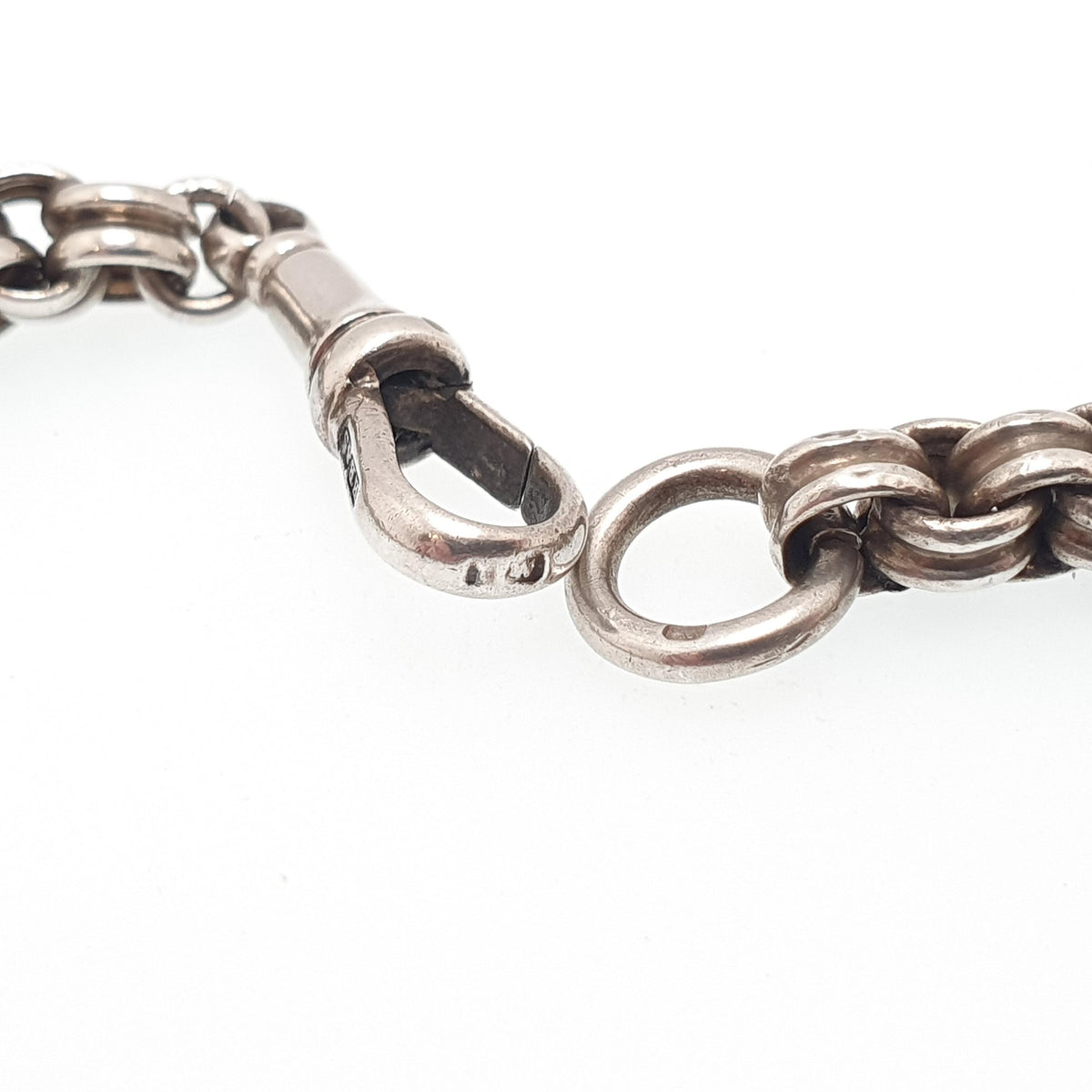 Antique Victorian Sterling Silver Belcher Chain Necklace 39cm 15.3" 16.45g Crimped Rolo Link Dog Clip Choker 1800s Vintage Womens
