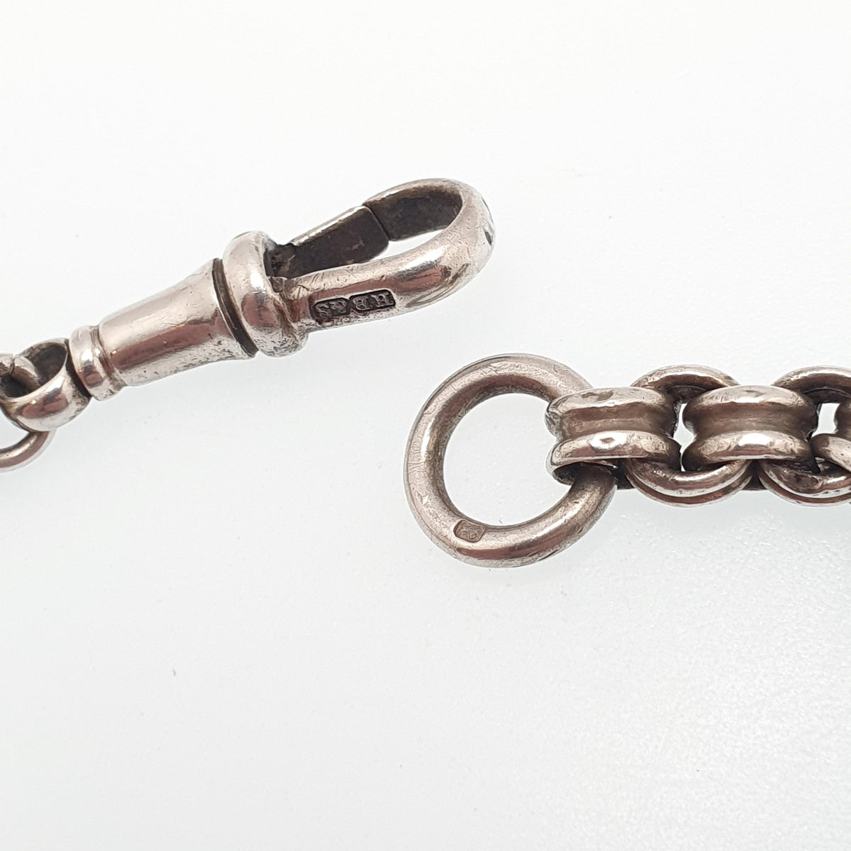 Antique Victorian Sterling Silver Belcher Chain Necklace 39cm 15.3" 16.45g Crimped Rolo Link Dog Clip Choker 1800s Vintage Womens