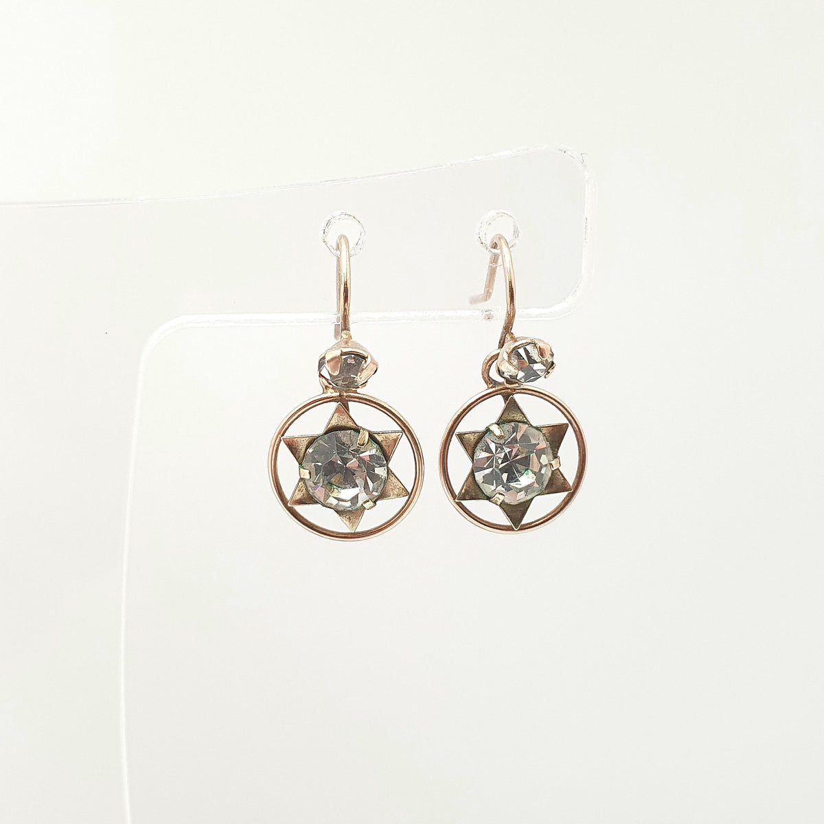 Antique 9ct Gold Star Earrings Diamond Paste Earrings Solid 9k 9kt 375 Hook Celestial Stars Drop Dangle Womens Jewelry Jewellery