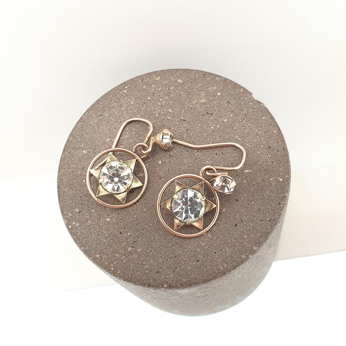 Antique 9ct Gold Star Earrings Diamond Paste Earrings Solid 9k 9kt 375 Hook Celestial Stars Drop Dangle Womens Jewelry Jewellery