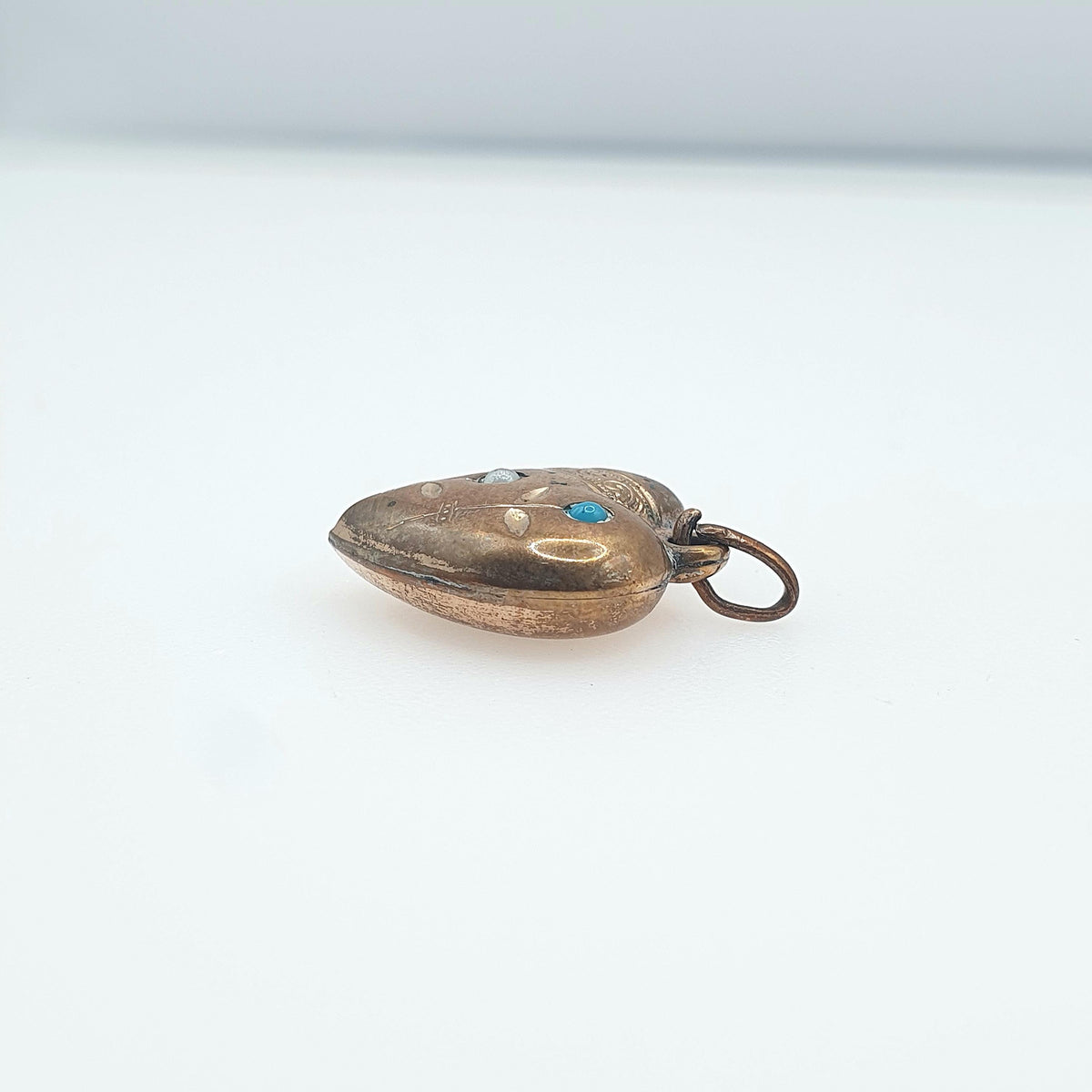 Antique Victorian Faux Turquoise & Pearl Puffer Heart Pendant Gold Tone Base Metal Flower Love Romantic Womens Jewelry Vintage Jewellery