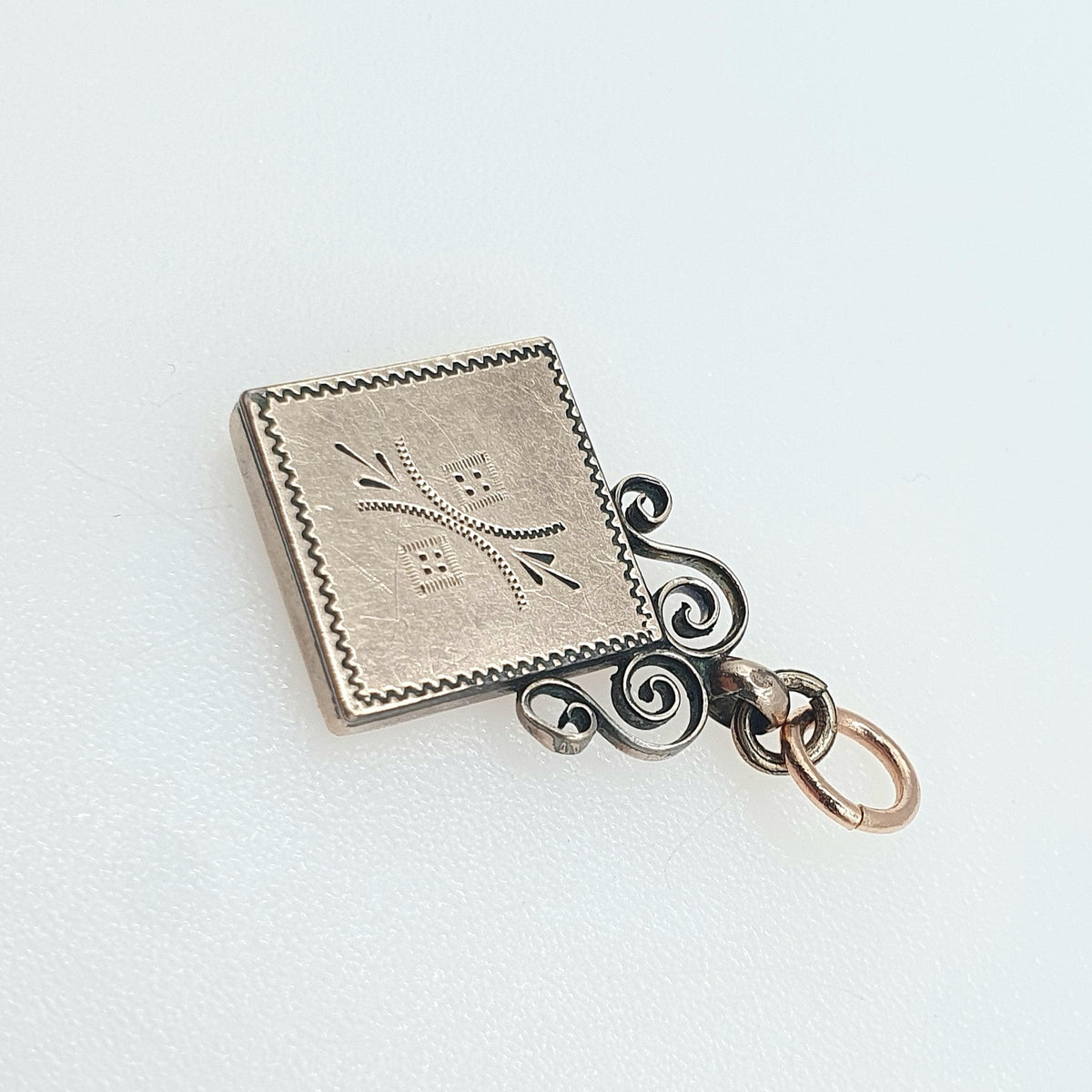 Antique Victorian Rose Rolled Gold Seed Pearl Pendant Star Centre Tilted Square Celestial Womens Jewelry Vintage Jewellery