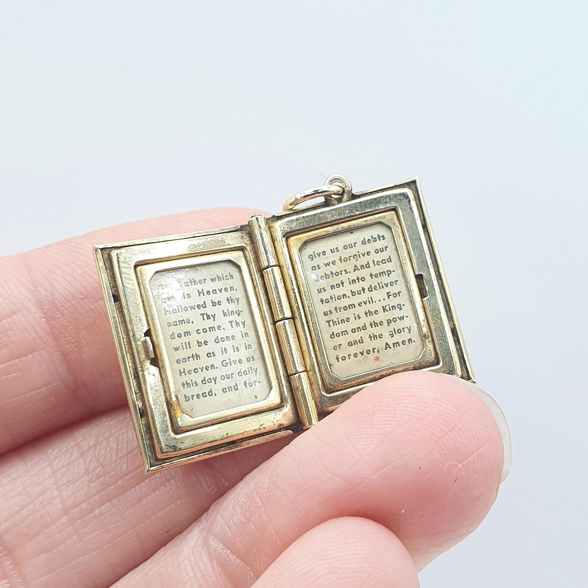 Vintage Rolled Gold Bible Locket Book Gold Filled Mother of Pearl Lords Prayer Inside Retro Ladies Women Jewelry Jewellery