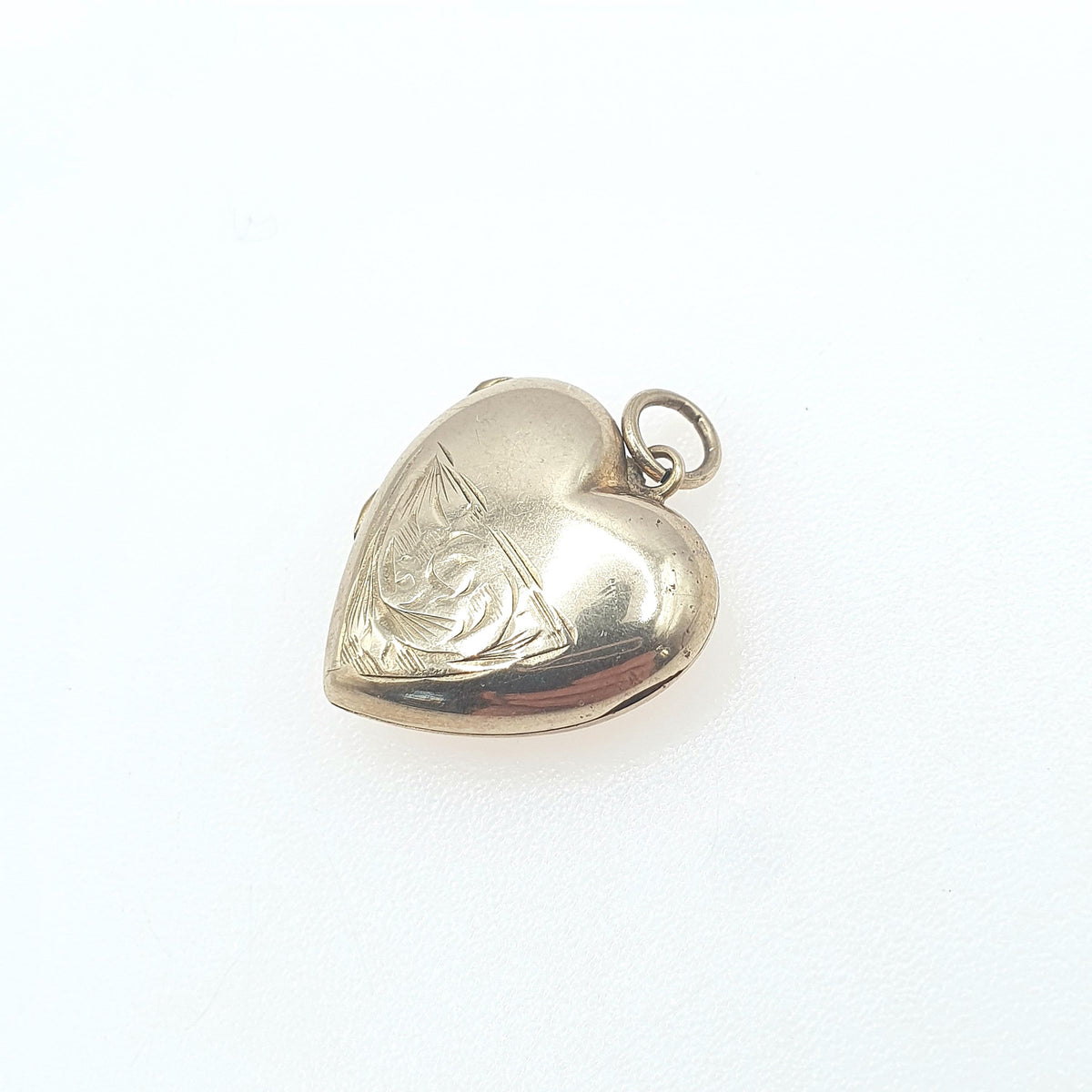 Antique 9ct Gold Heart Locket Back and Front Small Yellow Hand Engraved Love Gift Necklace Jewelry Womens Jewellery