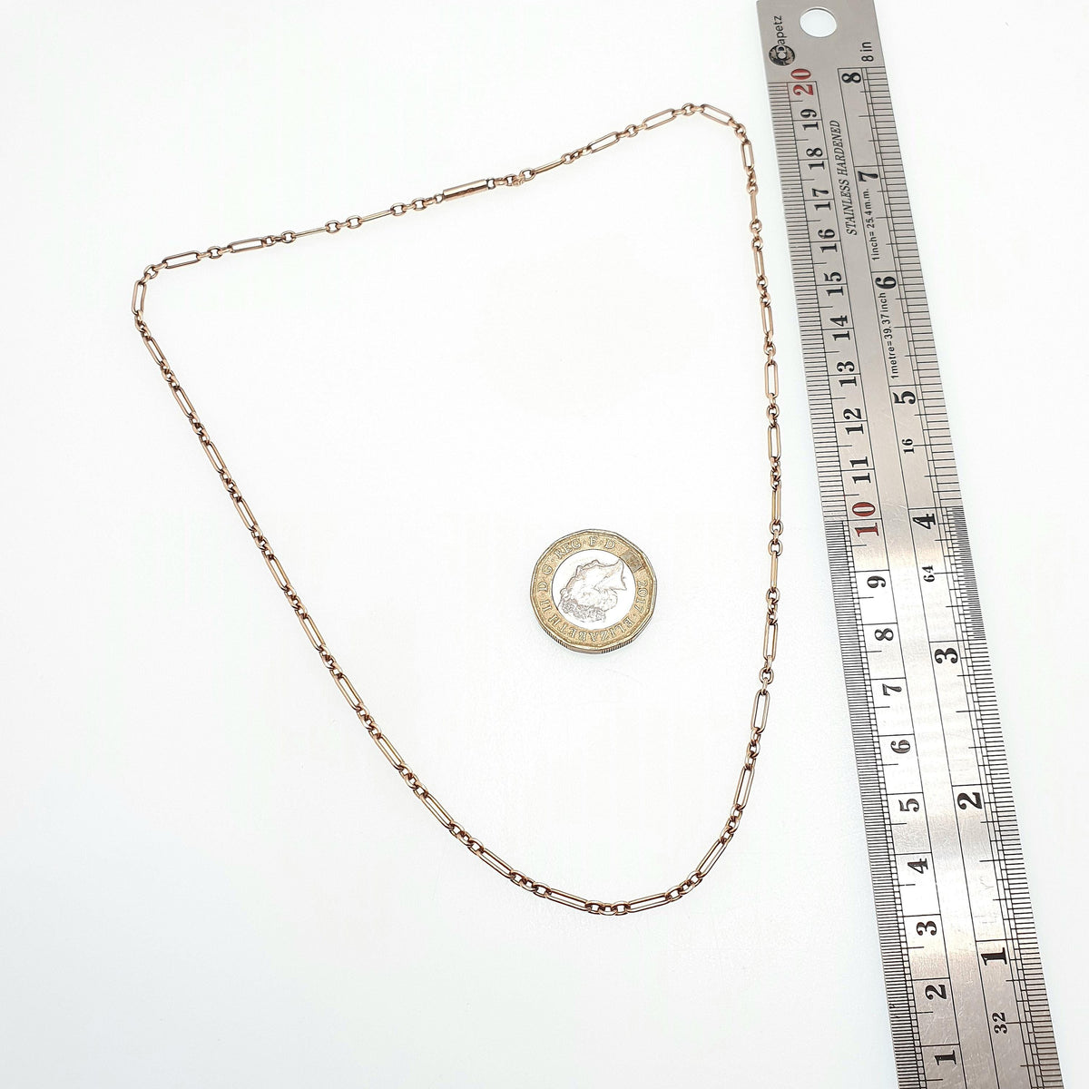 Antique 9ct 9k Rose Gold Chain Necklace Staple Link Victorian Figaro 45cm 17.7" 6.98g Red Solid 9 Carat 9kt Vintage Womens Jewelry Jewelry