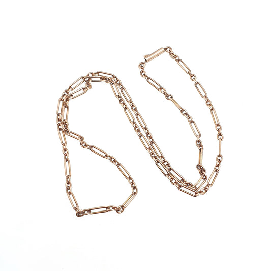 Antique 9ct 9k Rose Gold Chain Necklace Staple Link Victorian Figaro 45cm 17.7" 6.98g Red Solid 9 Carat 9kt Vintage Womens Jewelry Jewelry