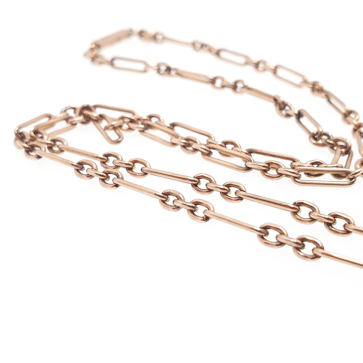 Antique 9ct 9k Rose Gold Chain Necklace Staple Link Victorian Figaro 45cm 17.7" 6.98g Red Solid 9 Carat 9kt Vintage Womens Jewelry Jewelry
