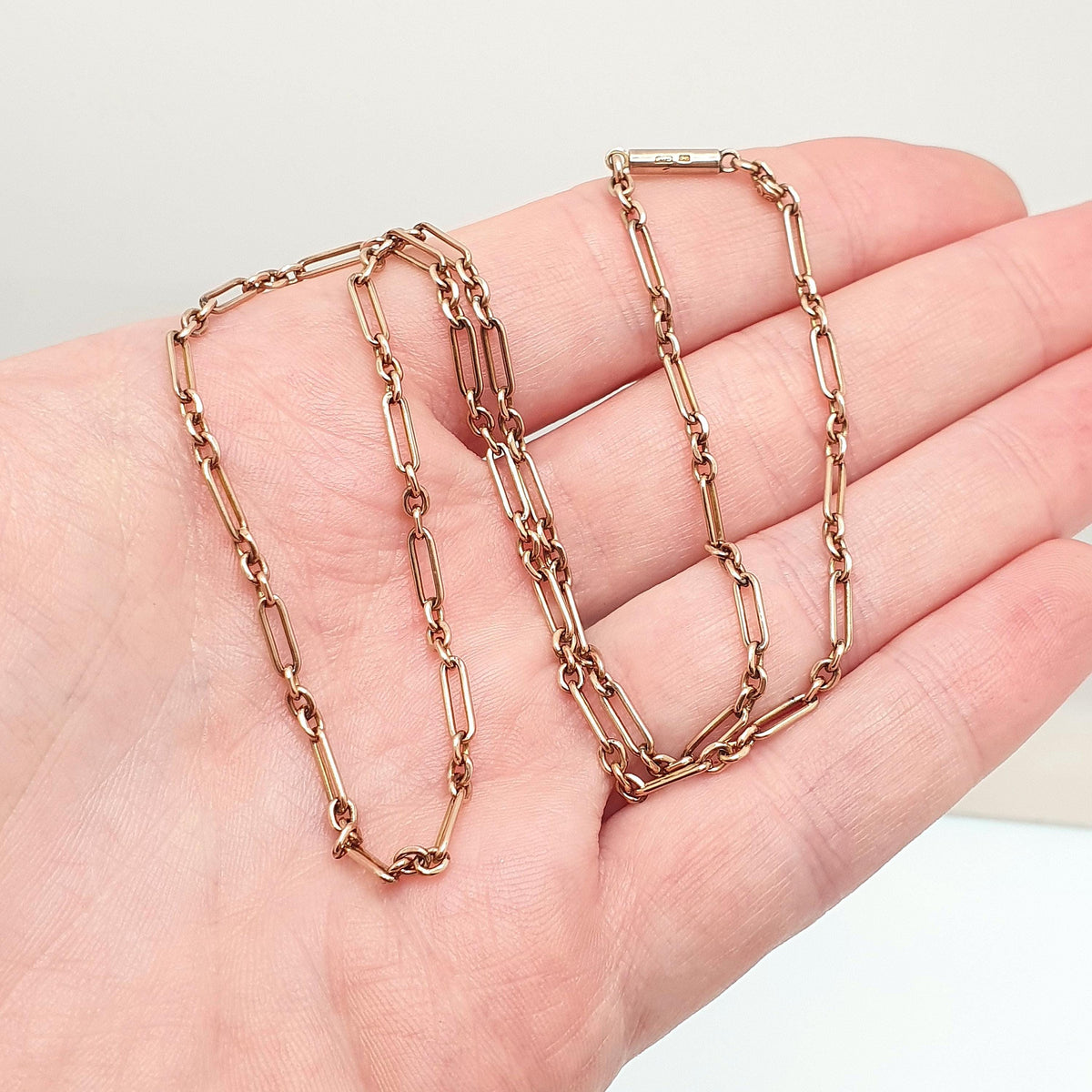 Antique 9ct 9k Rose Gold Chain Necklace Staple Link Victorian Figaro 45cm 17.7" 6.98g Red Solid 9 Carat 9kt Vintage Womens Jewelry Jewelry