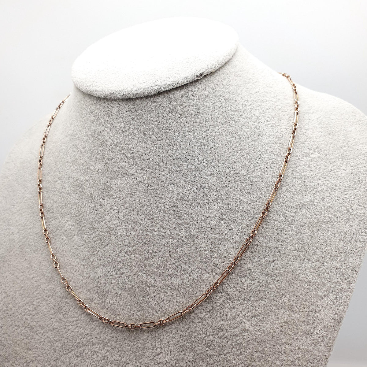 Antique 9ct 9k Rose Gold Chain Necklace Staple Link Victorian Figaro 45cm 17.7" 6.98g Red Solid 9 Carat 9kt Vintage Womens Jewelry Jewelry