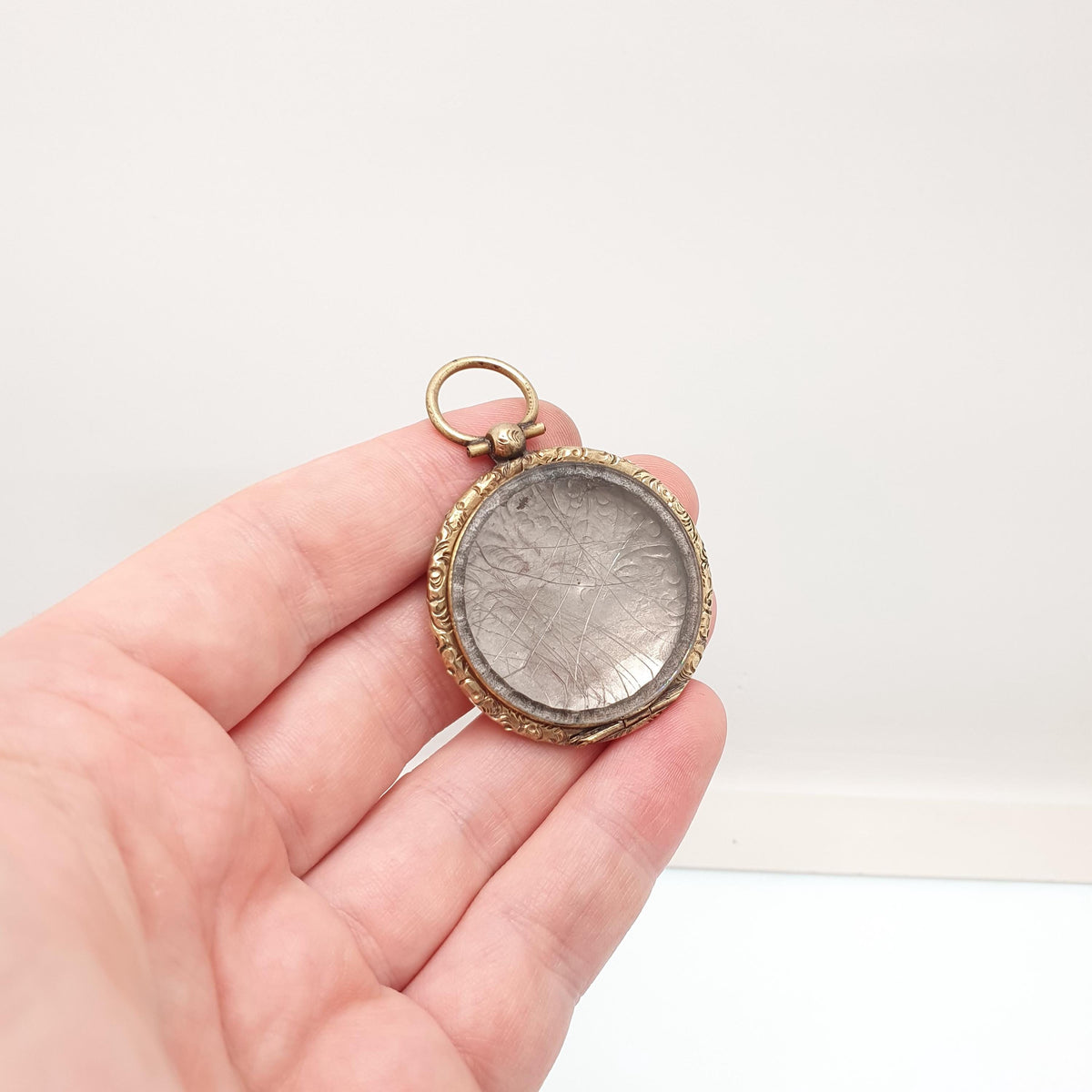 Antique Victorian Locket Pendant Necklace Chased Border Rolled Gold Filled Pocket Watch Large Big Vintage Womens Jewelry Jewellery