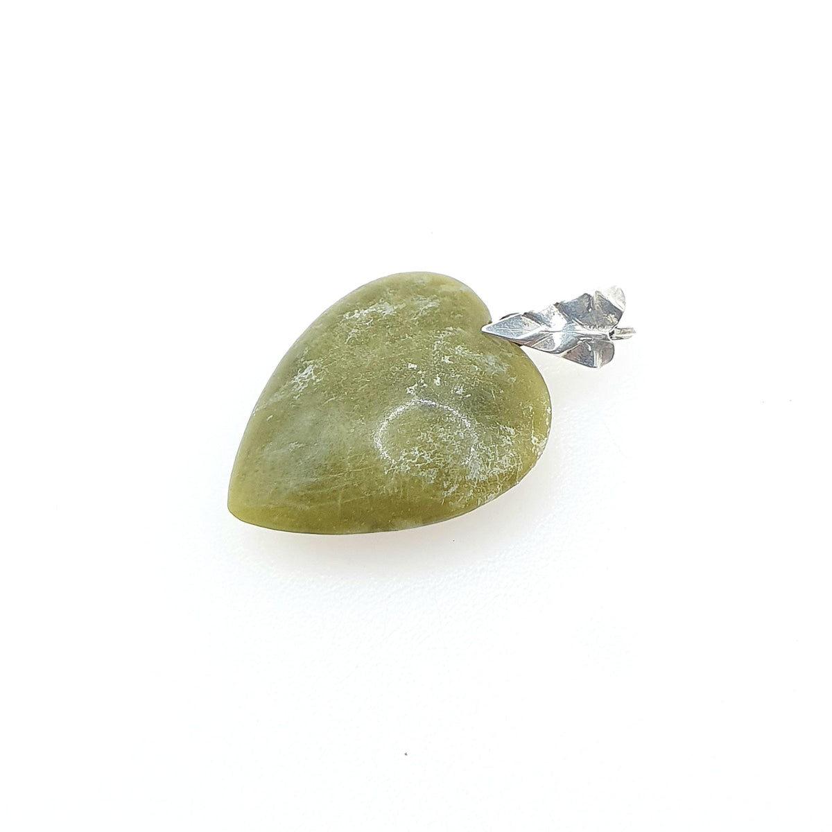 Antique Solid Silver Connemara Marble Heart Pendant Irish Gemstone Celtic Leaf Bail Womens Vintage Jewelry Jewellery