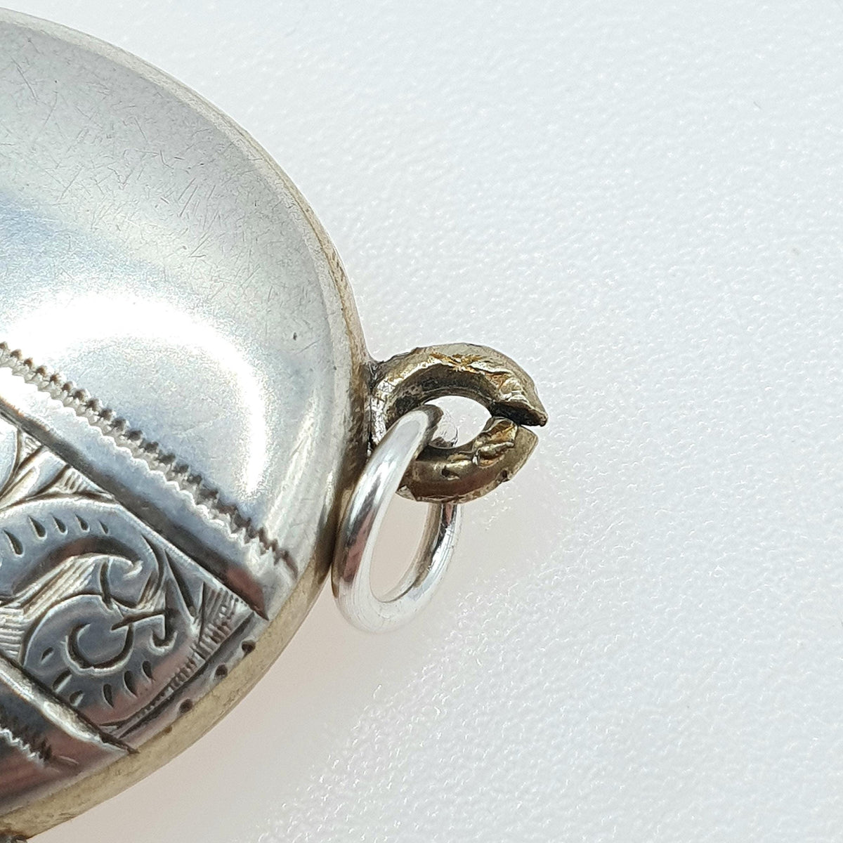 Antique Victorian Solid Silver Back and Front Locket Oval Diagonal Engraving Picture Photo Vintage Womens Jewelry Jewellery