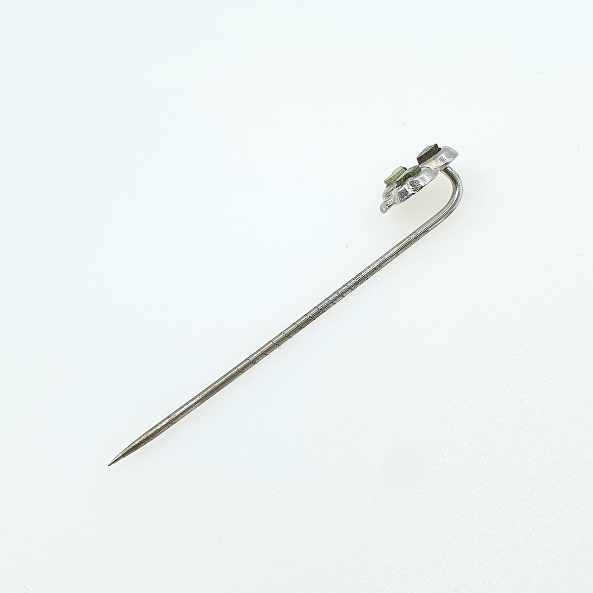 Antique Victorian Solid Silver Head Connemara Marble Clover Stick Pin Lucky Good Luck Base Metal Pin Vintage Jewellery Jewelry