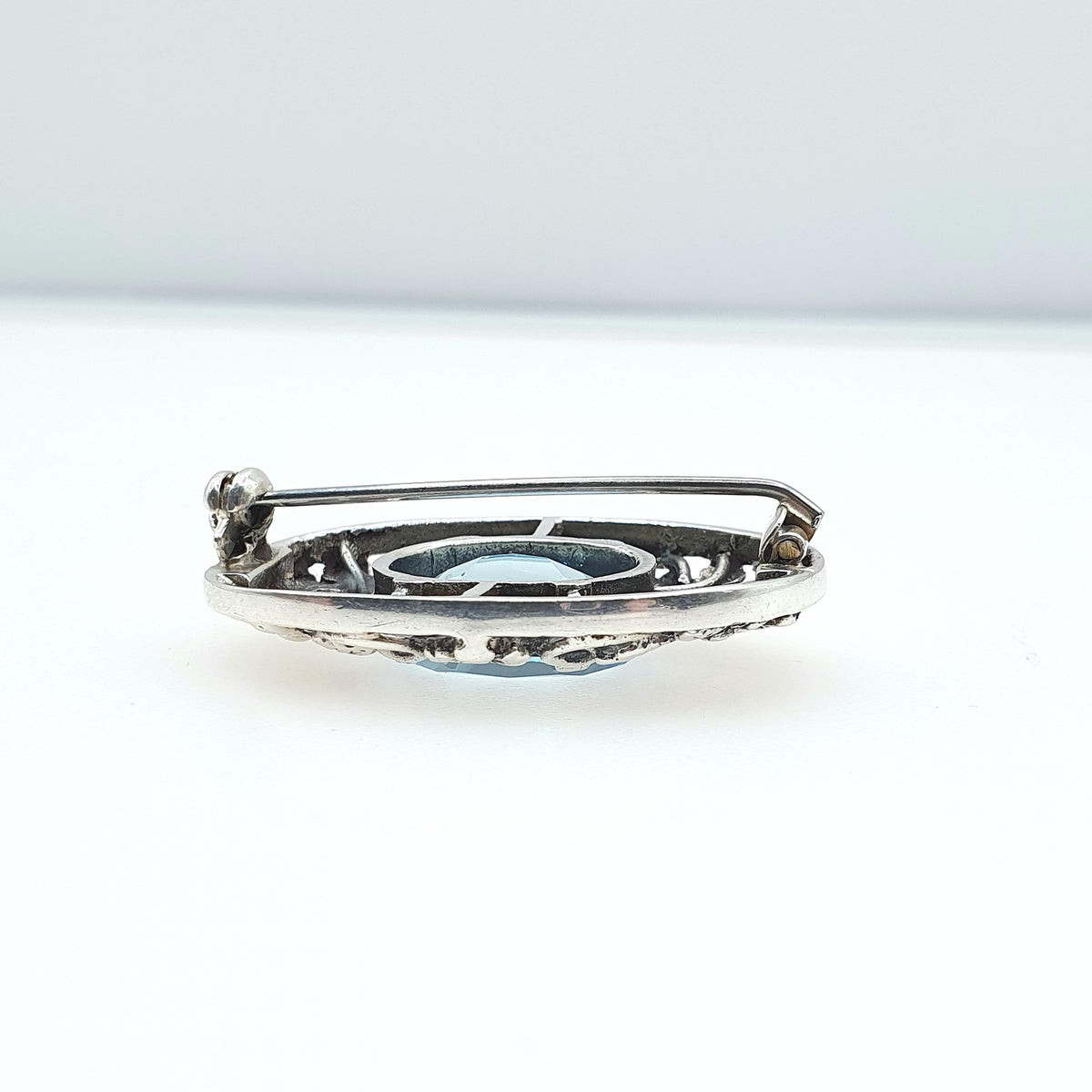 Antique BERNARD INSTONE Sterling Silver Swiss Topaz Brooch Art Nouveau Style 1920s Flower Blue Gemstone Womens Jewelry Jewellery