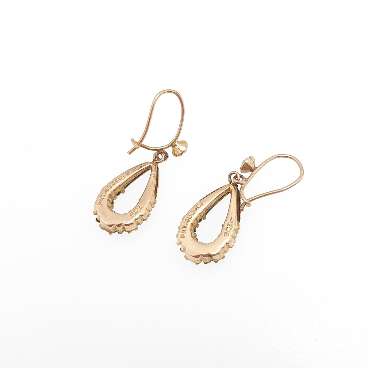 Antique 9ct Gold Teardrop Diamond Paste Earrings Hook Pear Shape Drop Solid 9k 9kt 375 Womens Jewelry Jewellery