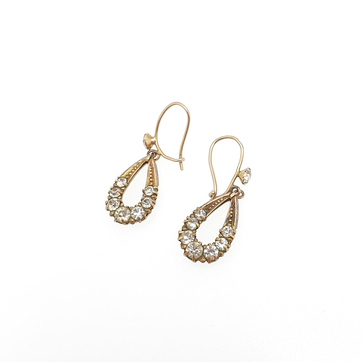 Antique 9ct Gold Teardrop Diamond Paste Earrings Hook Pear Shape Drop Solid 9k 9kt 375 Womens Jewelry Jewellery