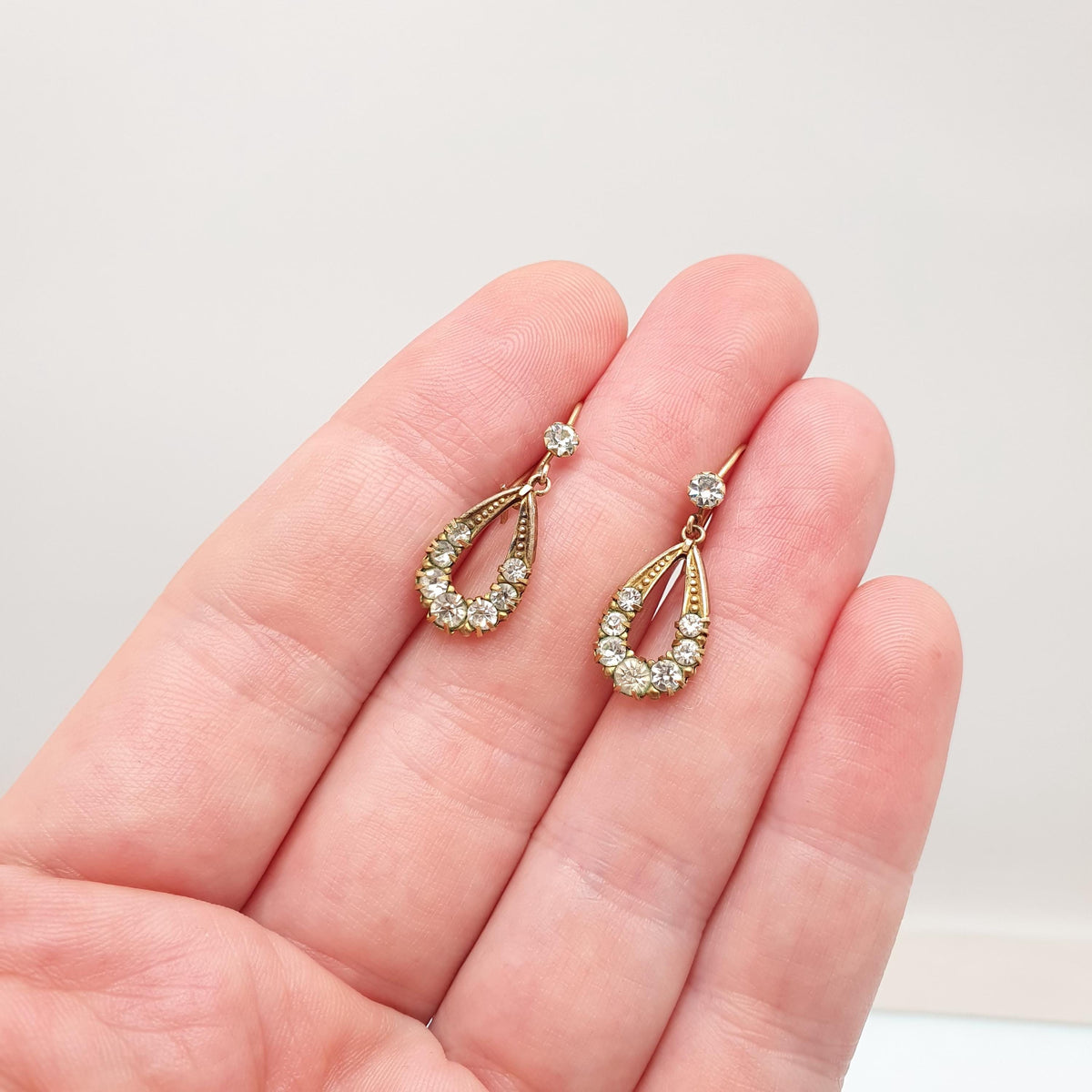 Antique 9ct Gold Teardrop Diamond Paste Earrings Hook Pear Shape Drop Solid 9k 9kt 375 Womens Jewelry Jewellery