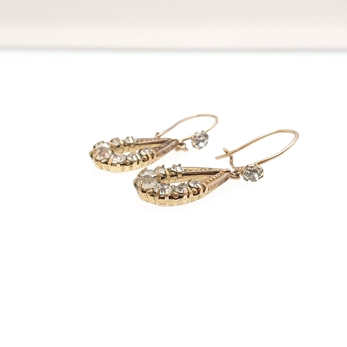 Antique 9ct Gold Teardrop Diamond Paste Earrings Hook Pear Shape Drop Solid 9k 9kt 375 Womens Jewelry Jewellery