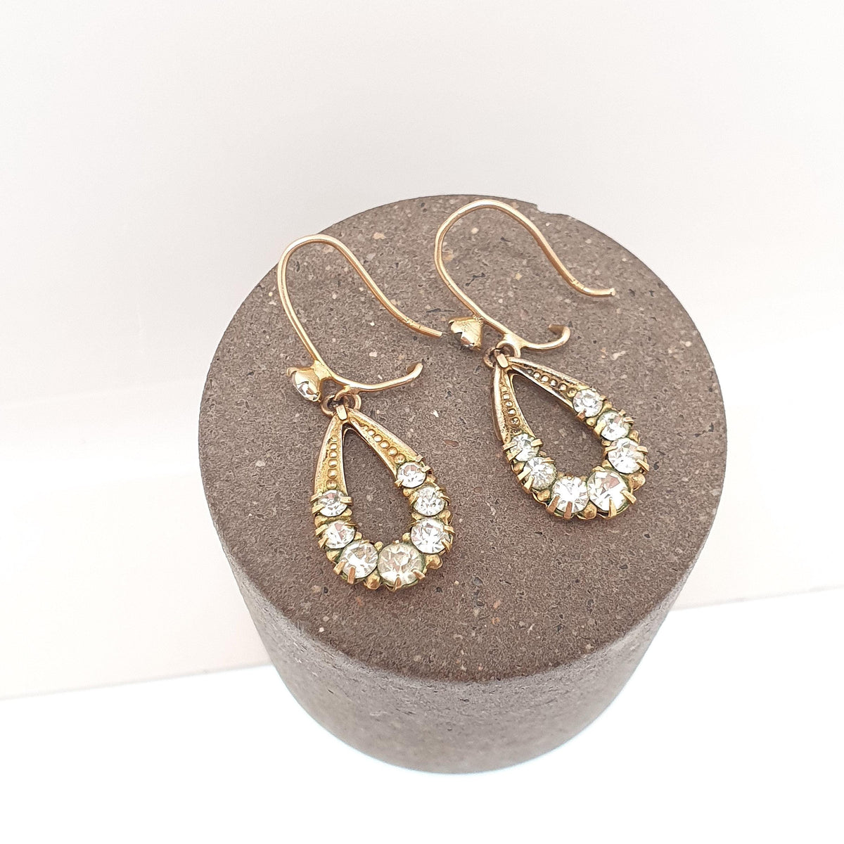 Antique 9ct Gold Teardrop Diamond Paste Earrings Hook Pear Shape Drop Solid 9k 9kt 375 Womens Jewelry Jewellery