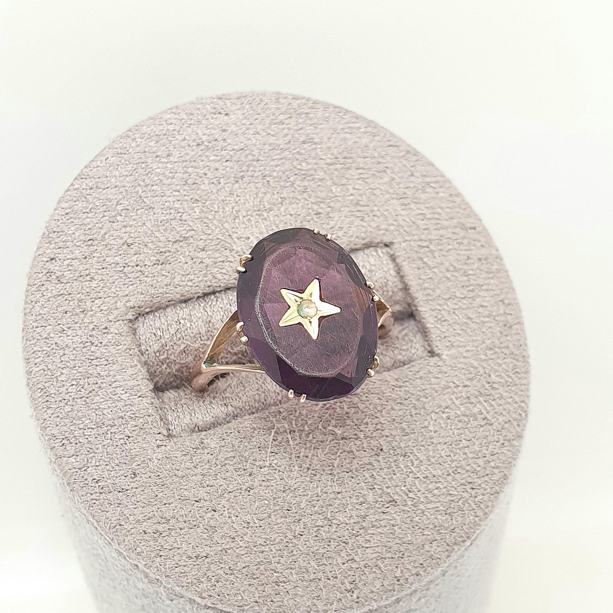 Antique 9ct 9k Gold Amethyst Paste Star Ring Victorian Seed Pearl Oval Cut Solid 9k 9kt Celestial Vintage Womens Jewelry Jewellery