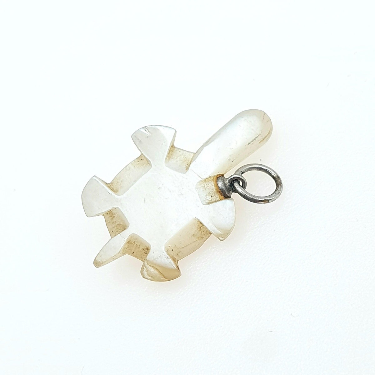 Antique Victorian Mother of Pearl Turtle Tortoise Pendant Charm Necklace White Shell Hand Carved Animal Womens Mens Jewellery Jewelry