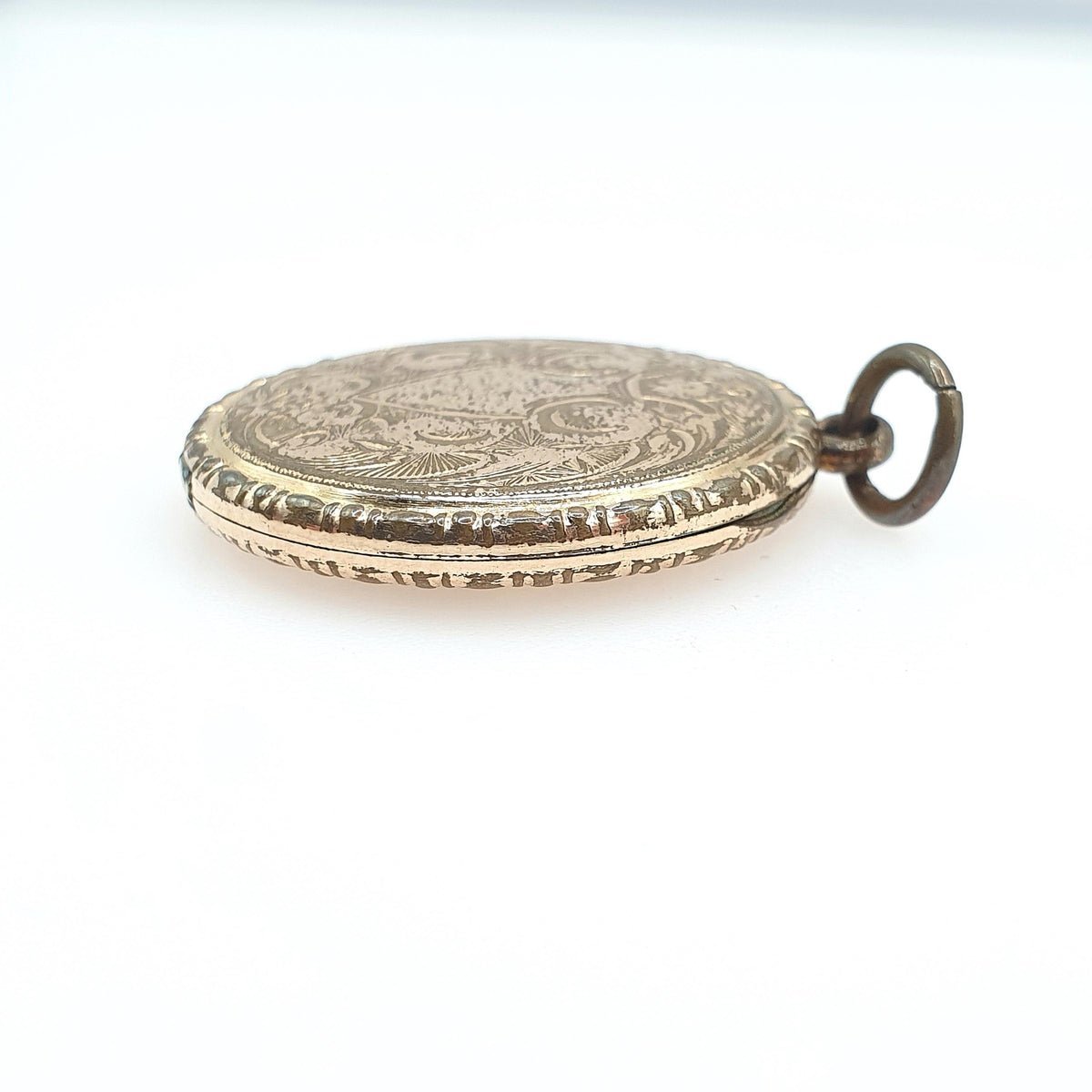 Antique Rose Rolled Gold Circle Locket Round Scroll Engarved Gold Filled Photo Keepsake Gift Womens Jewellery Jewelry