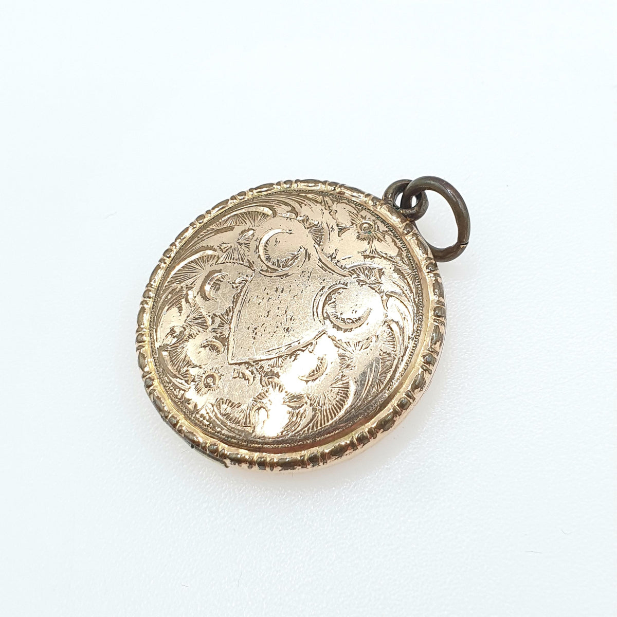 Antique Rose Rolled Gold Circle Locket Round Scroll Engarved Gold Filled Photo Keepsake Gift Womens Jewellery Jewelry
