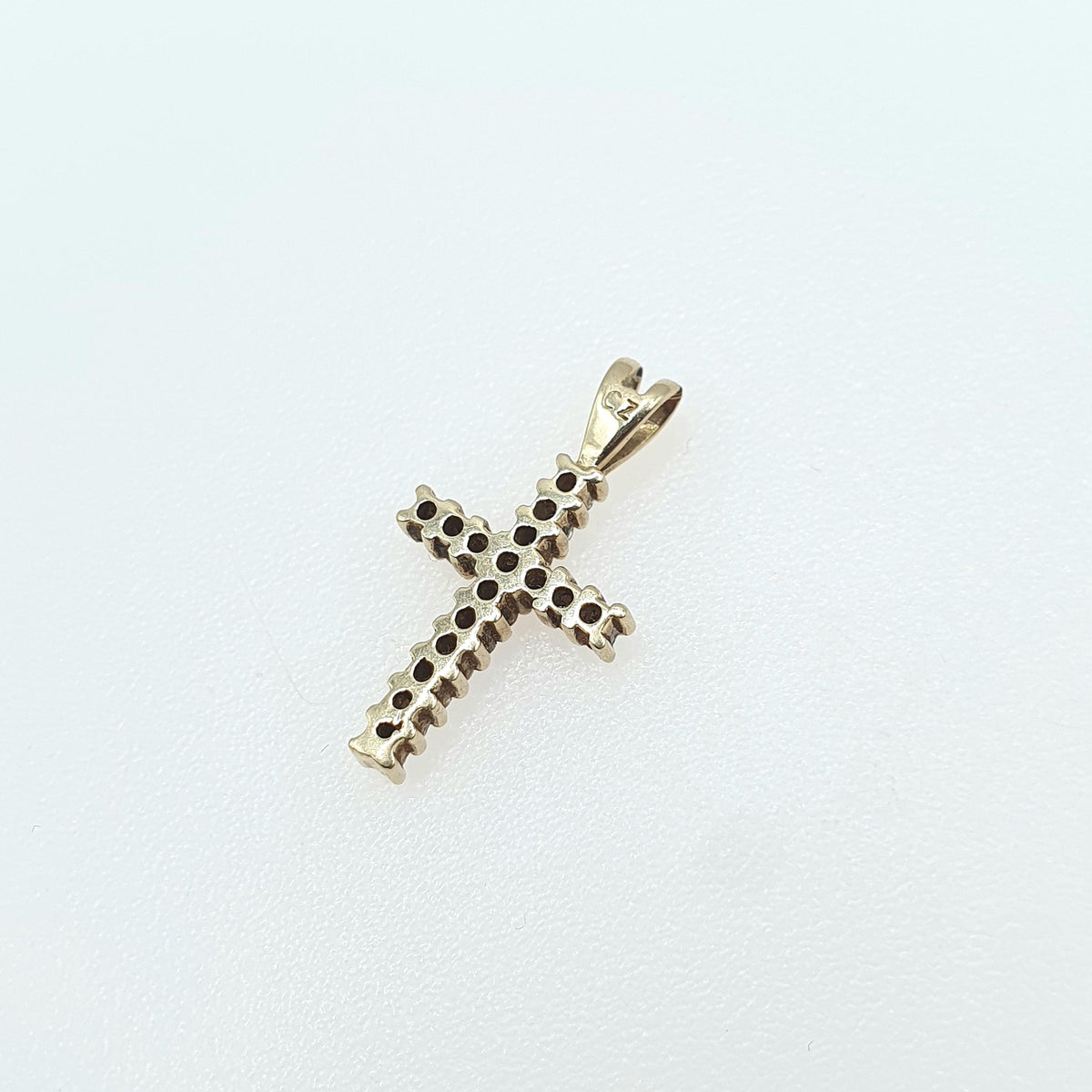 Vintage 9ct Gold CZ Crucifix Pendant Cross Necklace Small Tiny Solid 9k 9kt Diamond Simulant Womens Jewelry Jewellery Charm