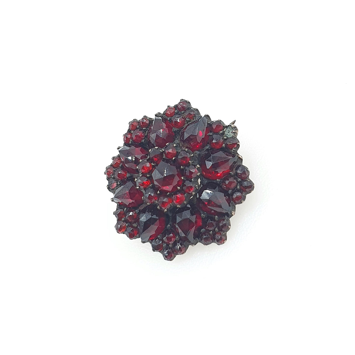 Antique Victorian Rolled Gold Bohemian Garnet Brooch Star Cluster Flower Shape Vintage Womens Jewelry Jewellery