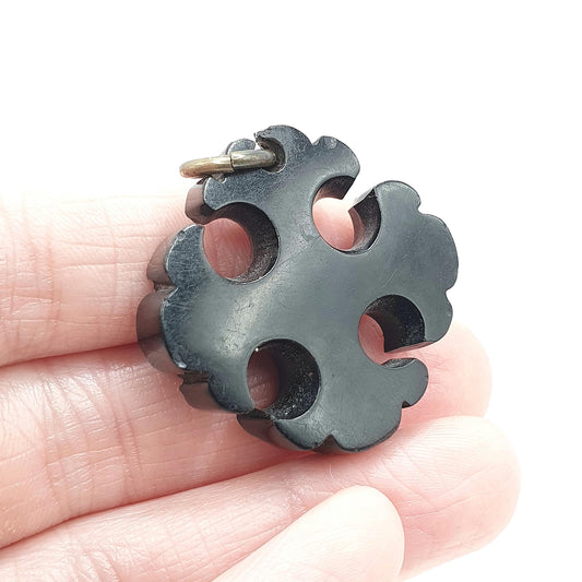 Antique Victorian Whitby Jet Maltese Cross Pendant Necklace Crucifix Cruciform Big Mourning Vintage Jewellery Jewelry