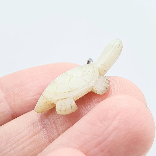Antique Victorian Mother of Pearl Turtle Tortoise Pendant Charm Necklace White Shell Hand Carved Animal Womens Mens Jewellery Jewelry
