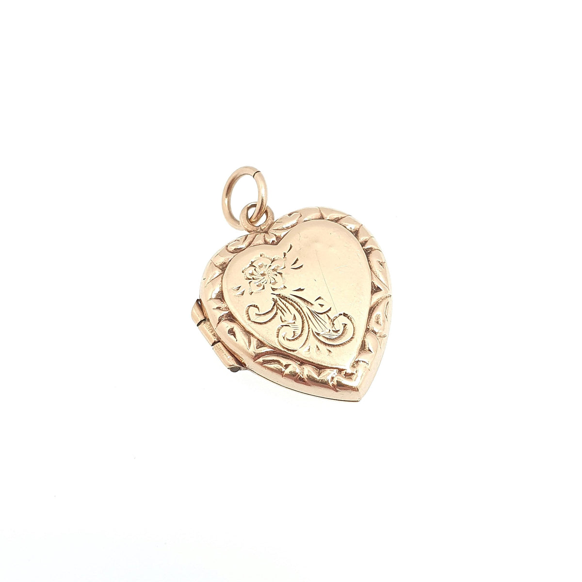 Old Vintage 9ct Gold Heart Locket Hand Engraved Embossed Pendant 1940s All Solid 9k 9kt Necklace Photo Pendant Womens Jewelry Jewellery