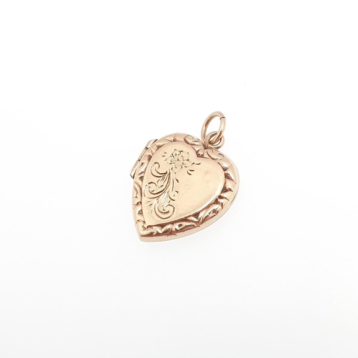 Old Vintage 9ct Gold Heart Locket Hand Engraved Embossed Pendant 1940s All Solid 9k 9kt Necklace Photo Pendant Womens Jewelry Jewellery