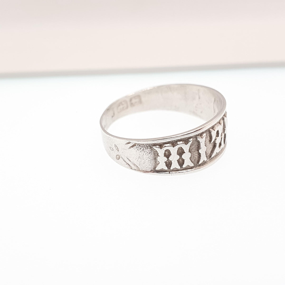 Antique Sterling Silver MIZPAH Ring Victorian 1883 Hallmark Band Solid 925 Emotional Bond Watchtower 1800s Vintage Womens Jewelry Jewellery