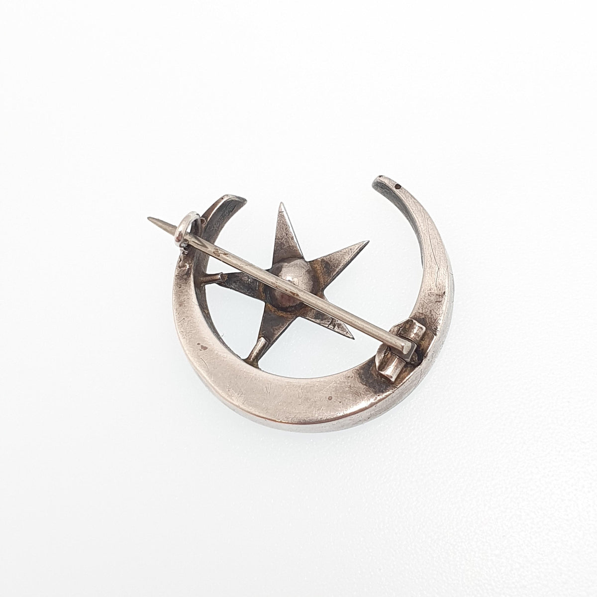 Antique Victorian Crescent Moon & Star Solid Silver Brooch Pin Diamond Paste Vintage Celestial 1800s Jewellery Jewelry