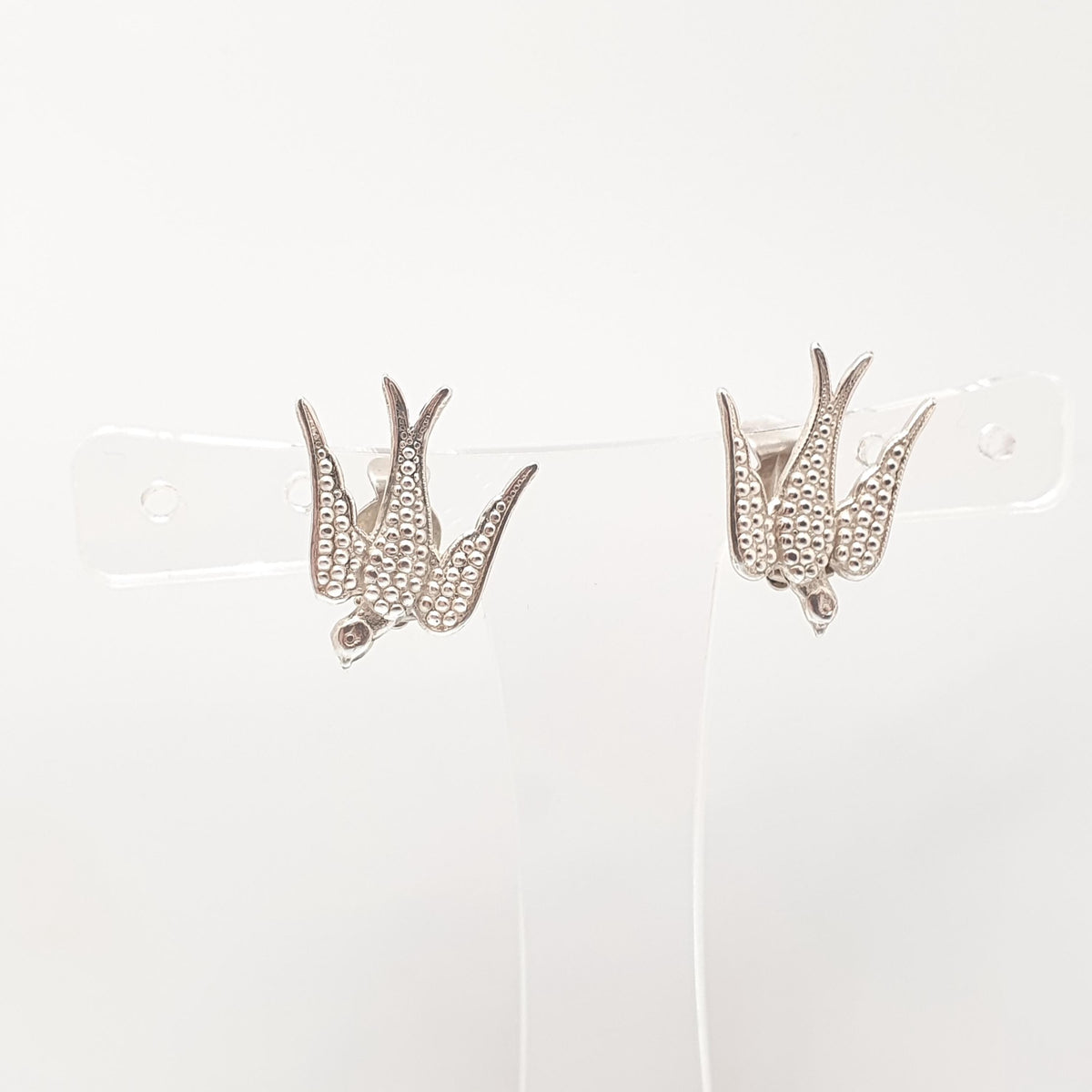 Antique Sterling Silver Swallow Bird Earrings Swift Clip On Pair of Birds Charles Horner Style Pastry Cutter Vintage Jewelry Jewellery