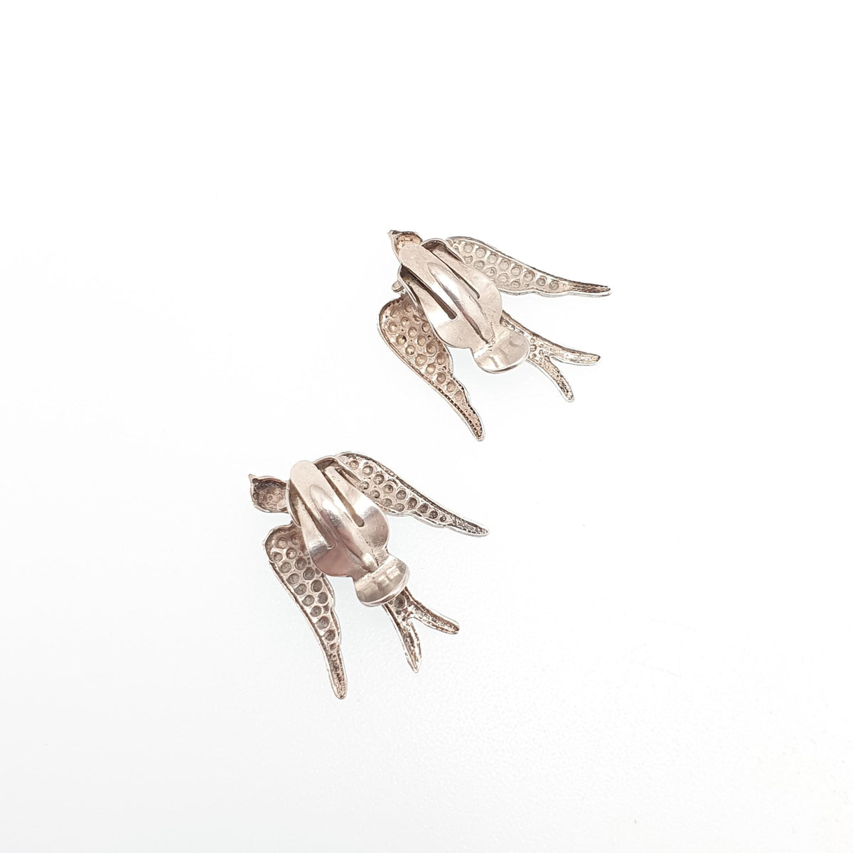 Antique Sterling Silver Swallow Bird Earrings Swift Clip On Pair of Birds Charles Horner Style Pastry Cutter Vintage Jewelry Jewellery