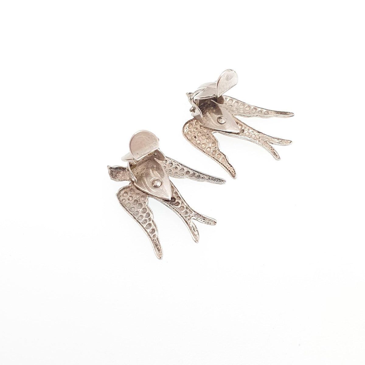 Antique Sterling Silver Swallow Bird Earrings Swift Clip On Pair of Birds Charles Horner Style Pastry Cutter Vintage Jewelry Jewellery
