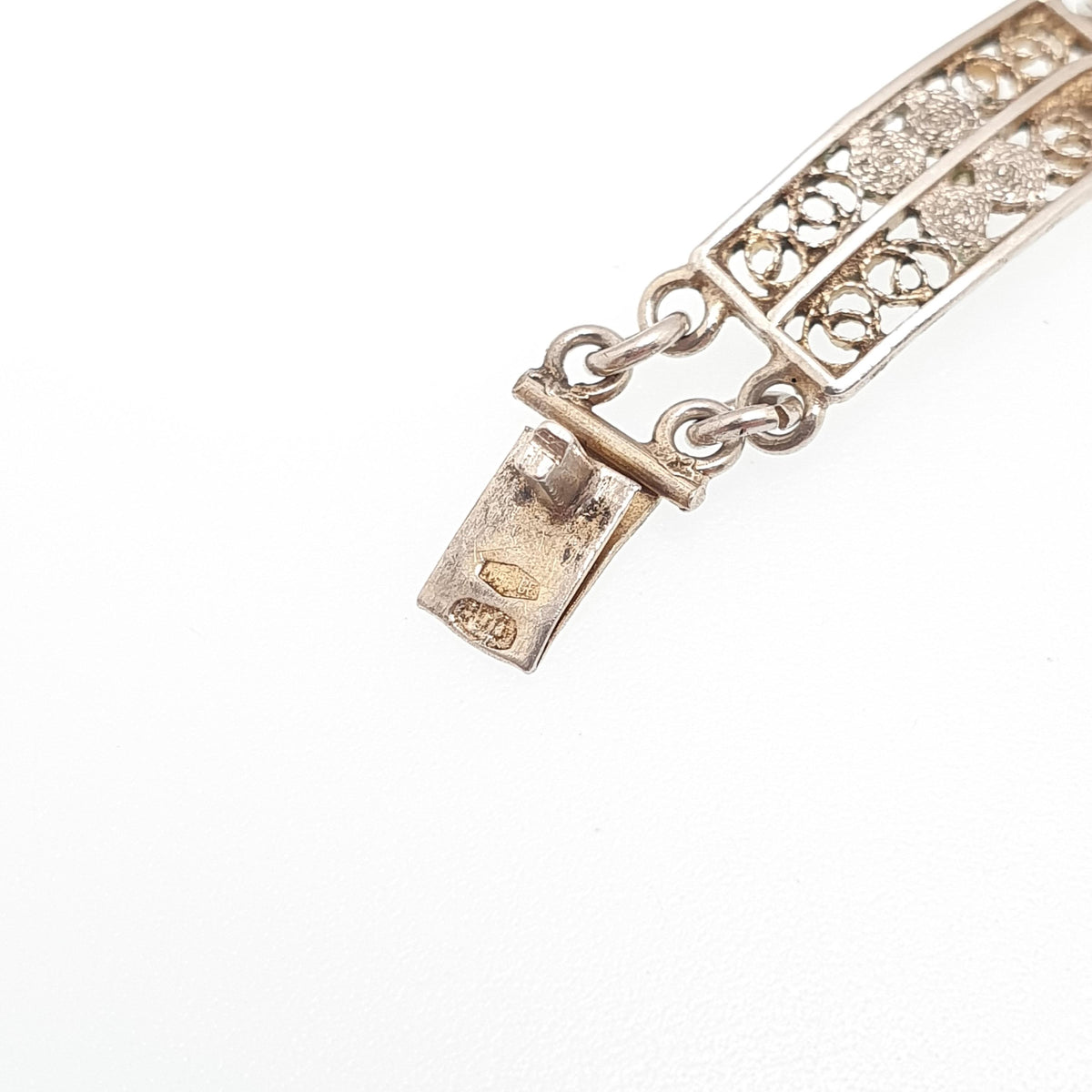 Old Vintage Solid Silver Cameo Bracelet Filigree 800 Handmade Italian 1950s Hand Carved Shell Artisan Womens Jewelry Jewellery