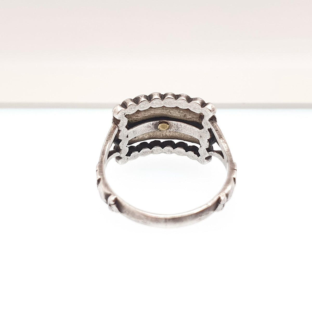 Antique Georgian Solid Silver Diamond Paste Ring Rectangular Signet Foiled Border Early 1800s Genuine Vintage Jewellery Jewelry Womens