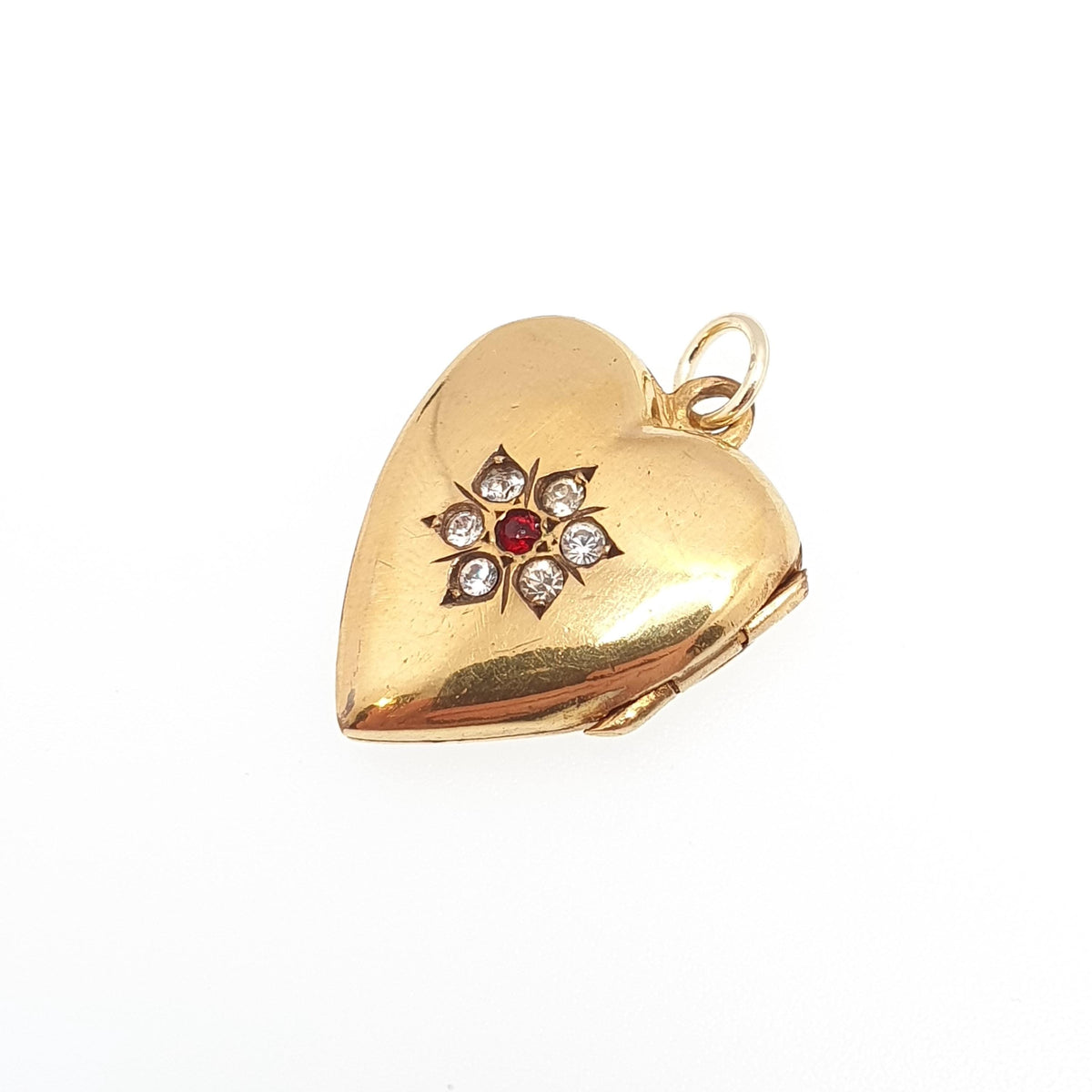 Antique Gold Filled Diamond Paste Heart Locket Yellow Rolled Pendant Victorian Star Cluster Centre Necklace Jewelry Womens Jewellery