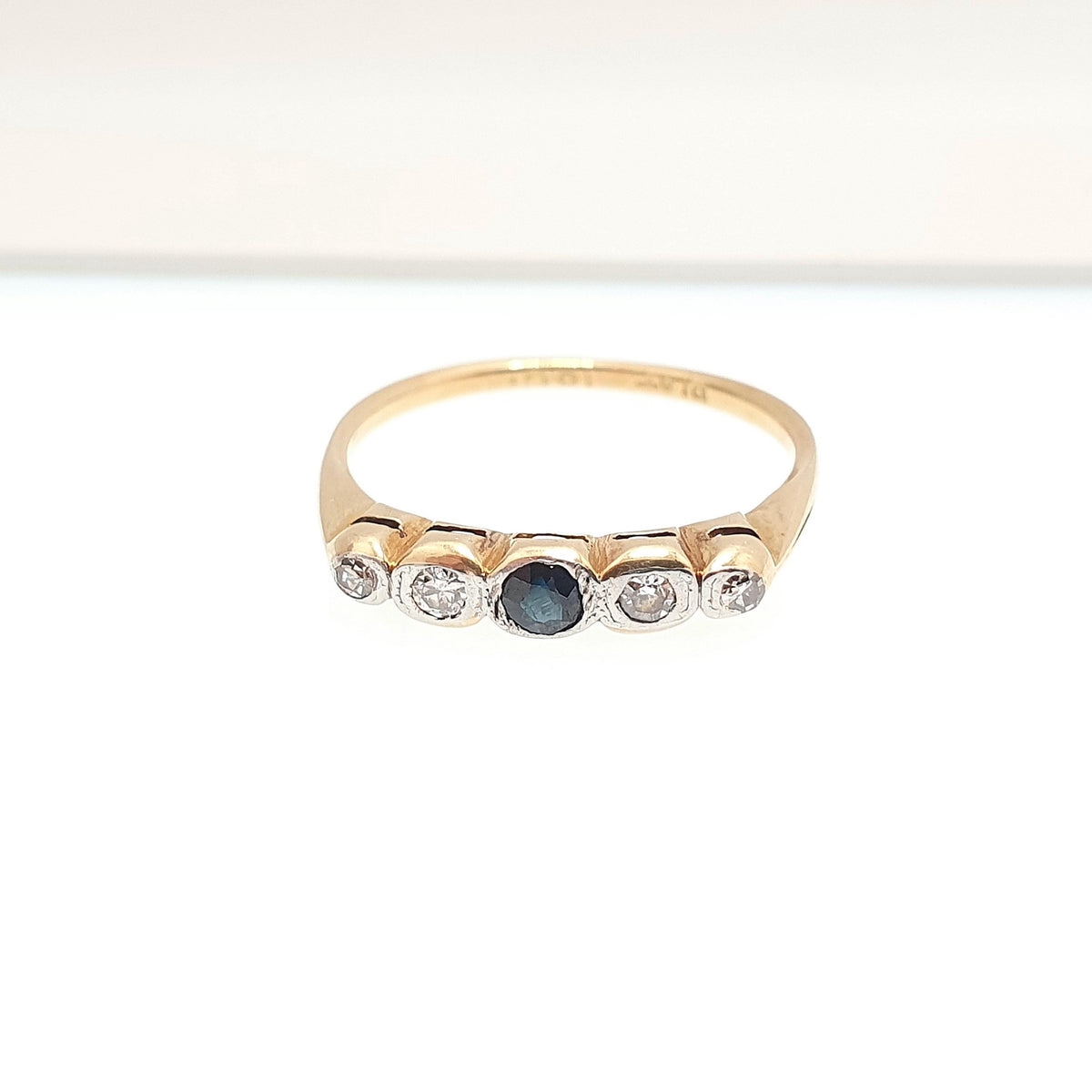 Antique 18ct Gold Sapphire & Diamond Ring Solid 18k 750 Round Old Cut Genuine Gemstones Vintage Jewelry Jewellery