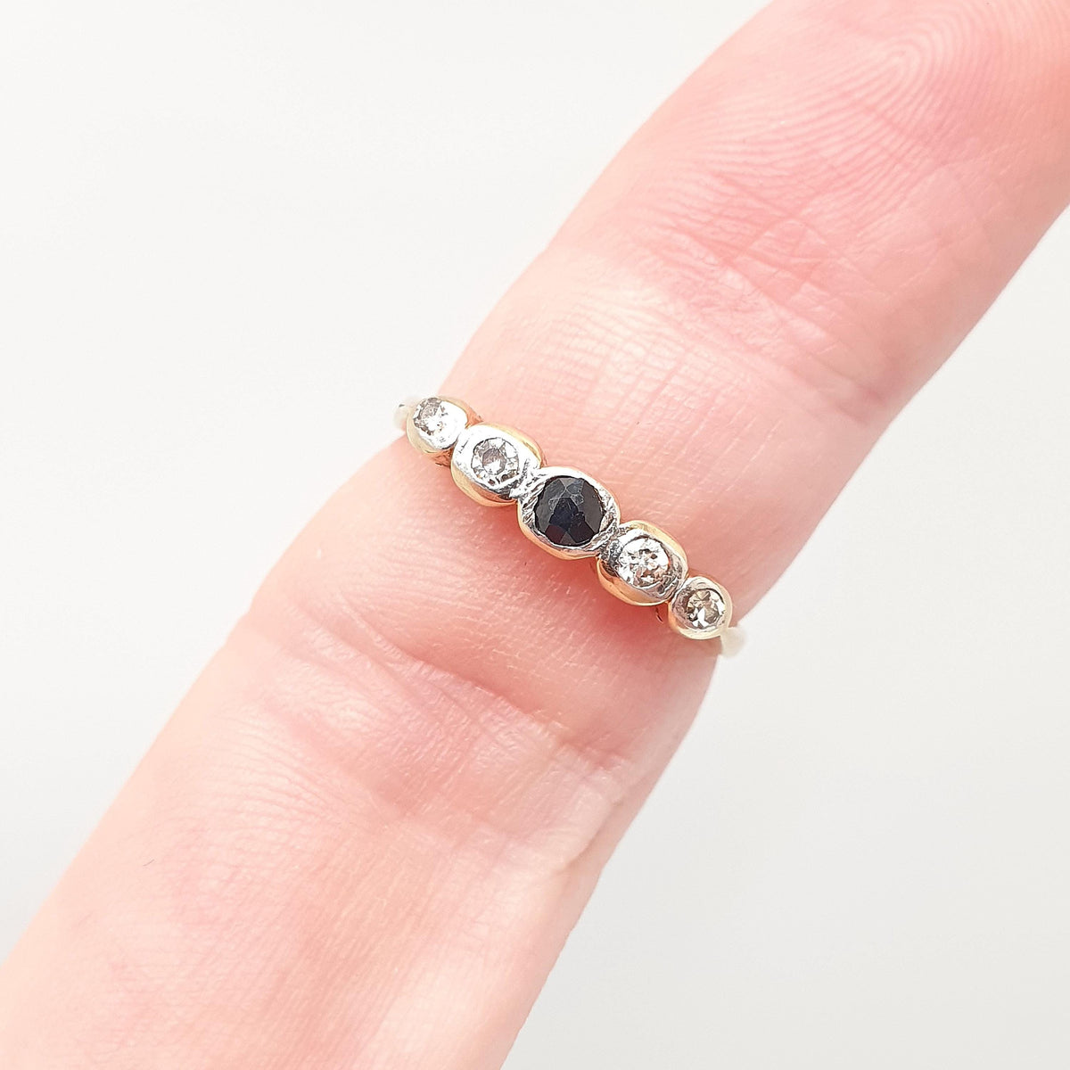 Antique 18ct Gold Sapphire & Diamond Ring Solid 18k 750 Round Old Cut Genuine Gemstones Vintage Jewelry Jewellery