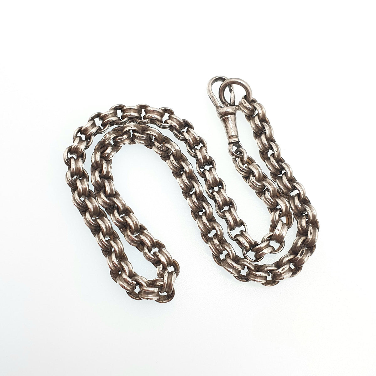 Antique Victorian Sterling Silver Belcher Chain Necklace 39cm 15.3" 16.45g Crimped Rolo Link Dog Clip Choker 1800s Vintage Womens