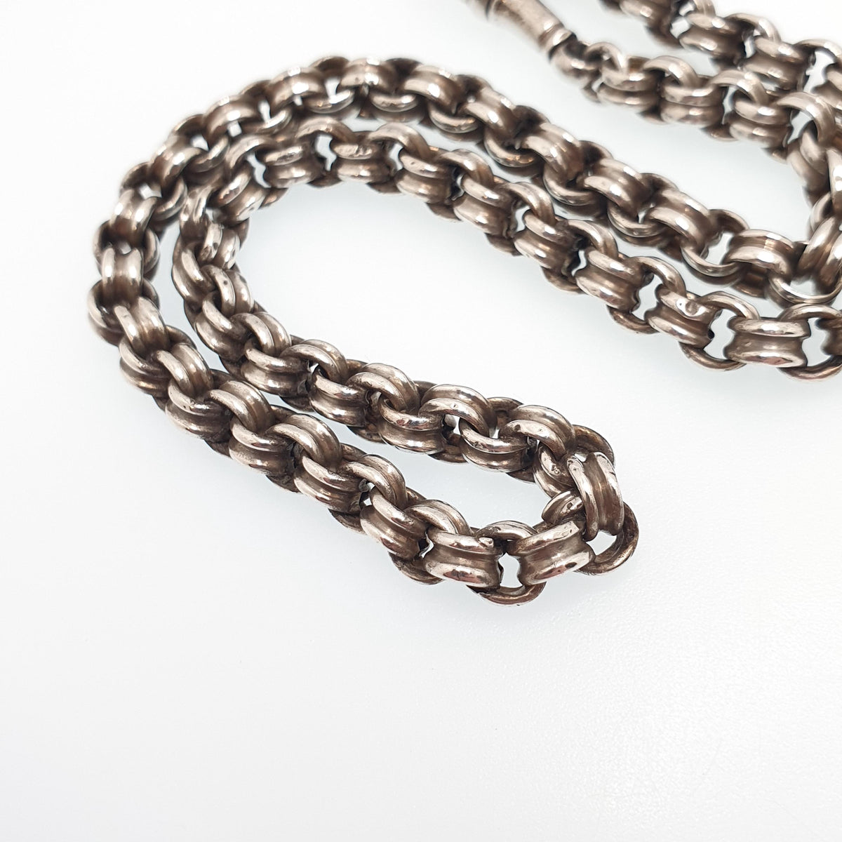 Antique Victorian Sterling Silver Belcher Chain Necklace 39cm 15.3" 16.45g Crimped Rolo Link Dog Clip Choker 1800s Vintage Womens